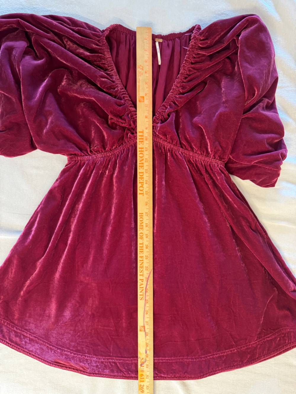 Free People Velvet Mini Dress Womens Small Red Boho Long Sleeve Babydoll - Picture 7 of 7